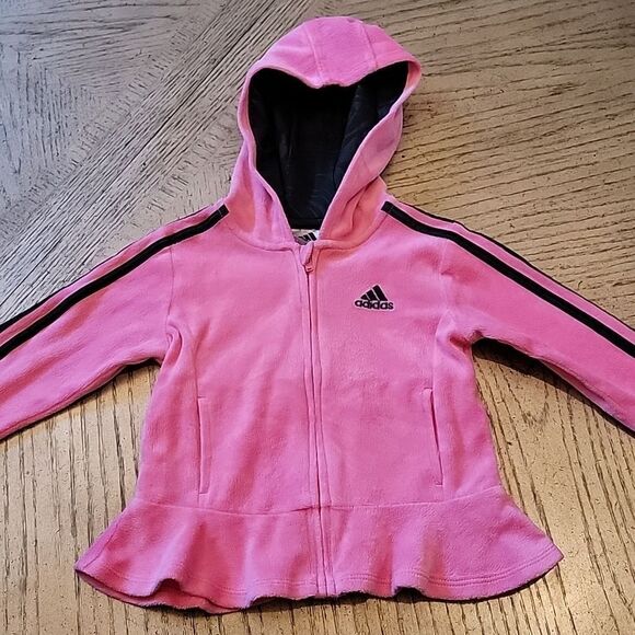 2T pink velour Hooded jacket Adidas 💖 - Picture 7 of 7